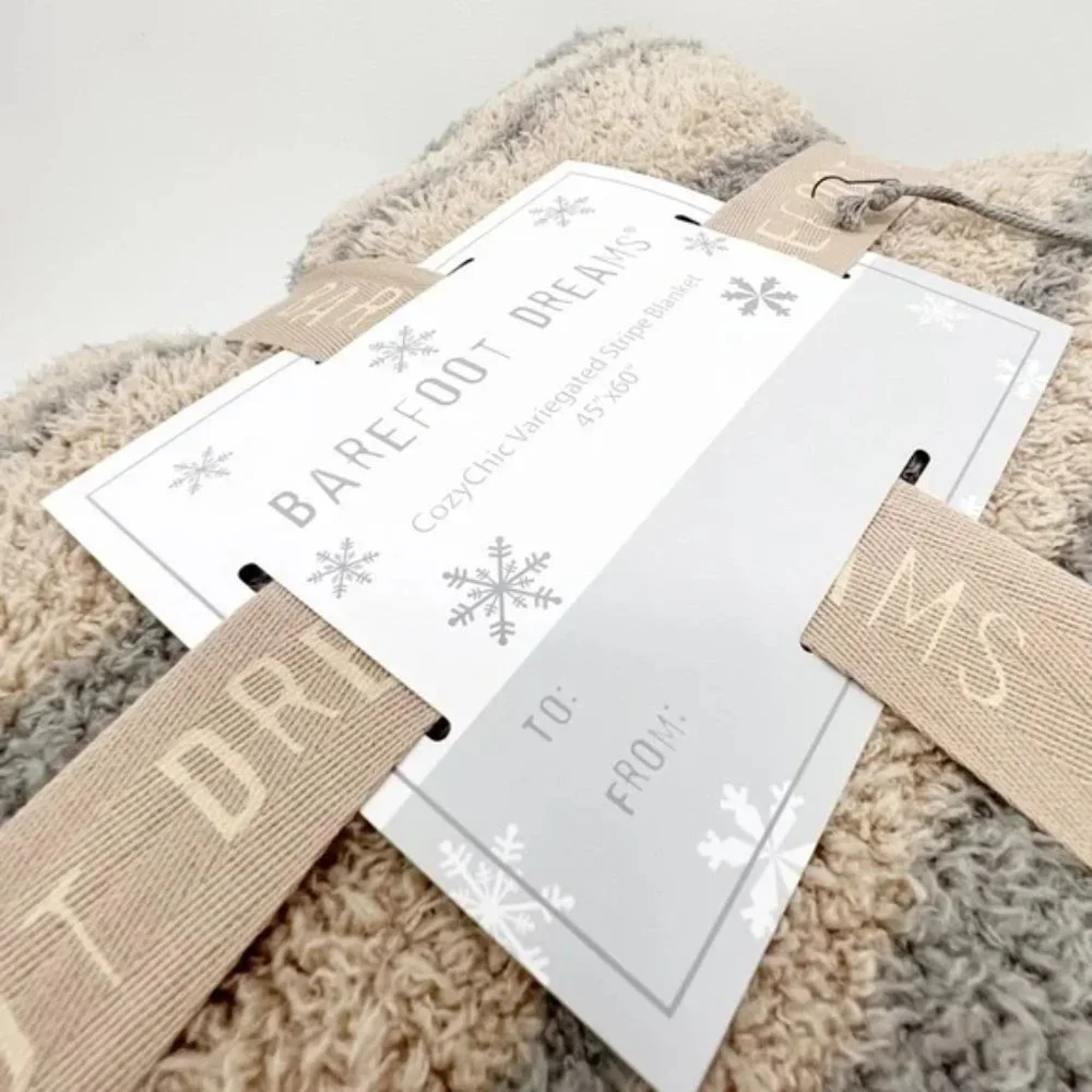 BAREFOOT DREAMS CozyChic Variegated Striped Blanket Throw - Tan/Warm Gray - Picture 3 of 10